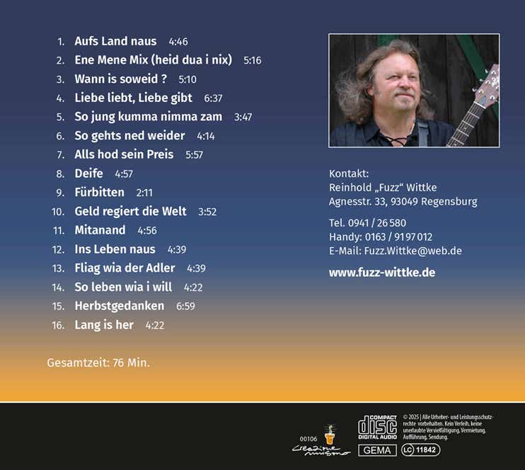Rückseite der CD "Auf’s Leben" von Fuzzinger